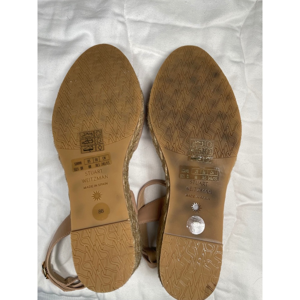 Stuart Weitzman Nude Leather Knot Espadrille Wedge Sandals 8B Made Spain w/ Bag - Picture 6 of 6